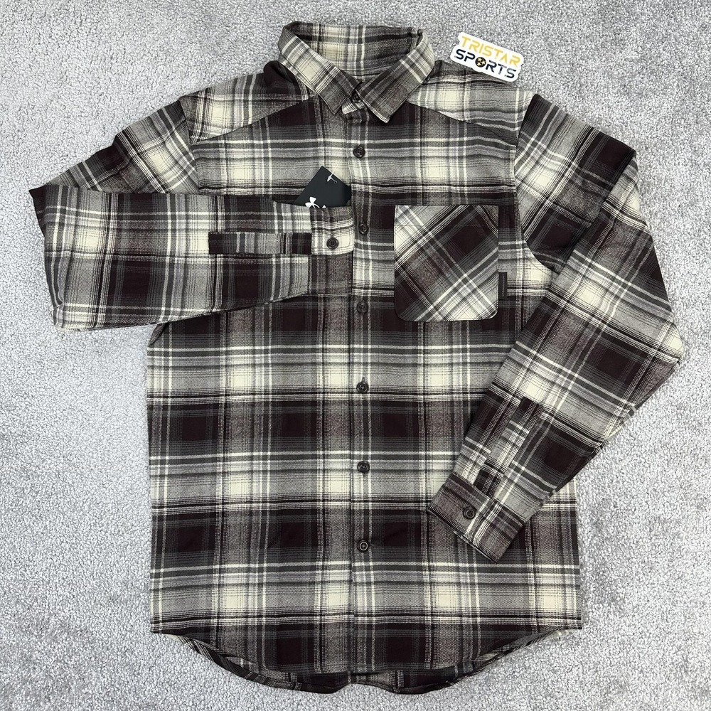 Under Armour Shirt Mens Small Brown Plaid UA Expanse Flannel Loose Cotton